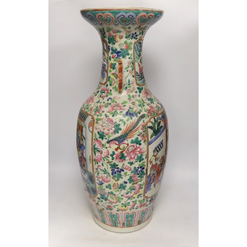 1431 - A large 19th century Chinese famille rose vase, damaged, 63cm