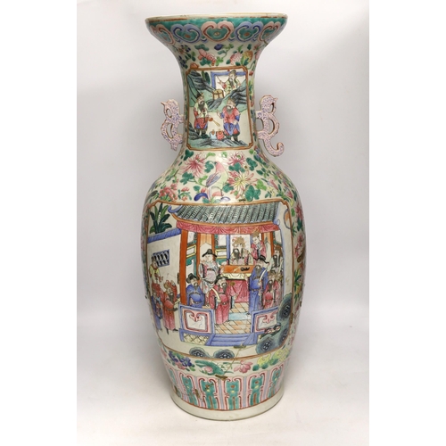 1431 - A large 19th century Chinese famille rose vase, damaged, 63cm