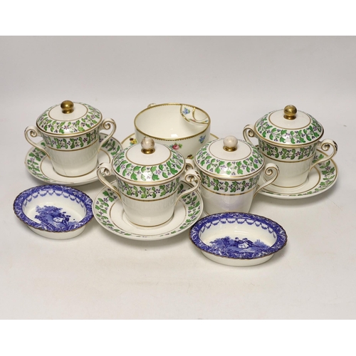 1439 - A moustache cup and other English tableware including a pair of Royal Doulton blue and white printed... 