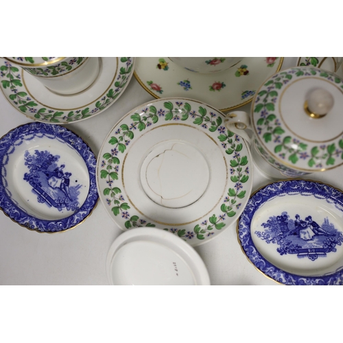 1439 - A moustache cup and other English tableware including a pair of Royal Doulton blue and white printed... 