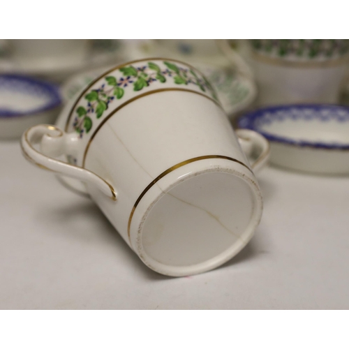 1439 - A moustache cup and other English tableware including a pair of Royal Doulton blue and white printed... 