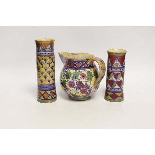 1445 - Three pieces of Alfredo Santarelli lustre maiolica, tallest 16cm