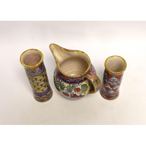 1445 - Three pieces of Alfredo Santarelli lustre maiolica, tallest 16cm