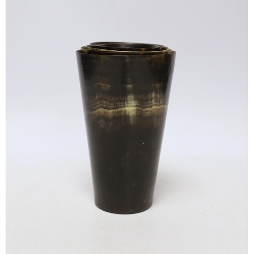 1450 - A graduated set of six Victorian horn beakers, largest 12.5cm