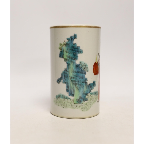 1463 - A Chinese famille rose brush pot, 13cm