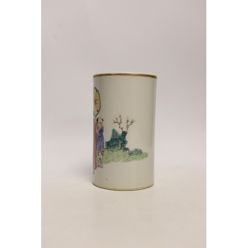 1463 - A Chinese famille rose brush pot, 13cm