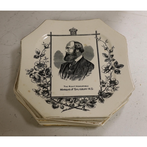 1466 - Six Wallis Gimson plates of 19th century politicians with eight Wedgwood Ivanhoe plates