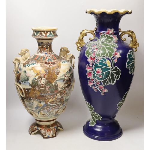 1470 - Two large Satsuma pottery vases, tallest 47cm