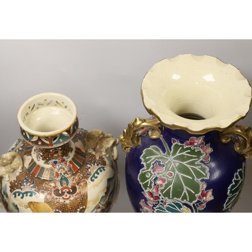 1470 - Two large Satsuma pottery vases, tallest 47cm