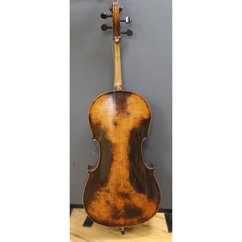 1475 - A full size cello labelled Adolf Stowaller, cased, 132cm high