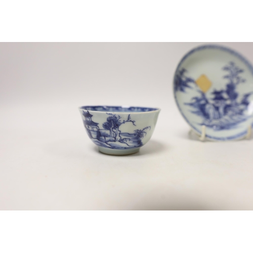 1487 - A Chinese Nanking Cargo blue and white saucer and tea bowl, and a Kangxi blue and white tea bowl, la... 