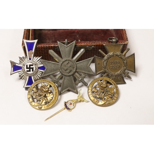 1491 - A WW1 Hindenburg Honour Cross A WW2 Silver German Mothers Cross showing some damage (for producing 6... 