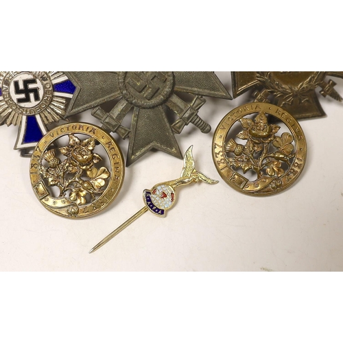 1491 - A WW1 Hindenburg Honour Cross A WW2 Silver German Mothers Cross showing some damage (for producing 6... 