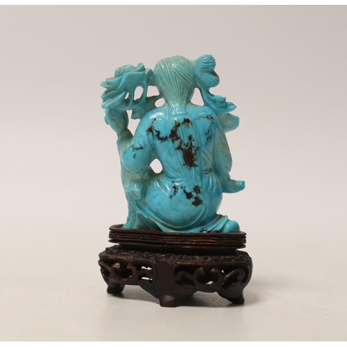 1493 - An early 20th century Chinese carved turquoise figure of a lady, on wooden base, 6.5cm high