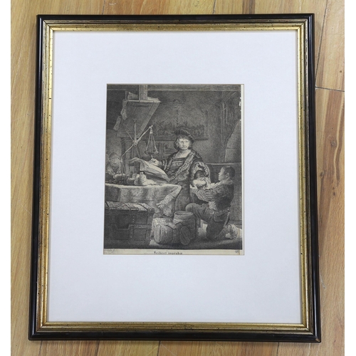 1709 - After Rembrandt van Rijn (16061669) etching, The Gold Weigher, signed in plate, 24 x 19cm