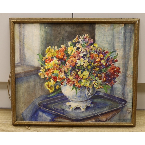 1716 - L. Ritter, watercolour, Still life of spring flowers in a vase, signed and dated 1940, 39 x 46cm... 