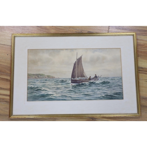 1722 - Arthur Dean (Exh. 1899), watercolour, Fishing boat off the coast, signed, 28 x 51cm