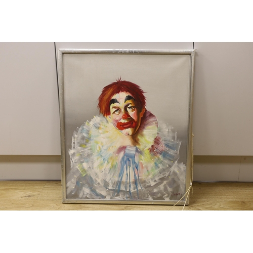 1724 - Haralid, oil on canvas, Portrait of a clown, signed, 54 x 46cm