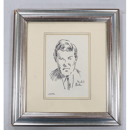 1763 - Cecil Beaton (1904-1980) pen and ink sketch, portrait of newsreader Richard Baker, inscribed, with ... 