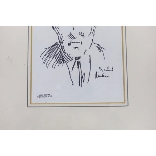 1763 - Cecil Beaton (1904-1980) pen and ink sketch, portrait of newsreader Richard Baker, inscribed, with ... 