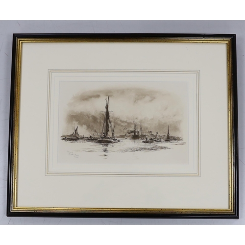 1765 - After William Lionel Wyllie, R.A. (1851-1931), Gravure print, Showery Day, Greenwich Reach, inscri... 