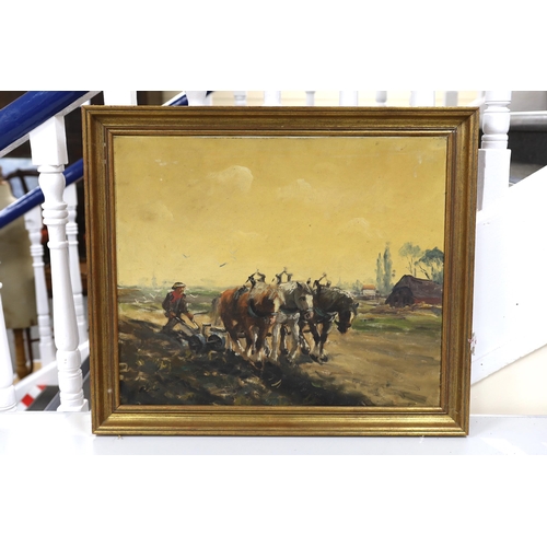 1768 - Martin Obrecht, oil on canvas, Work horses ploughing, signed, 51 x 60cm