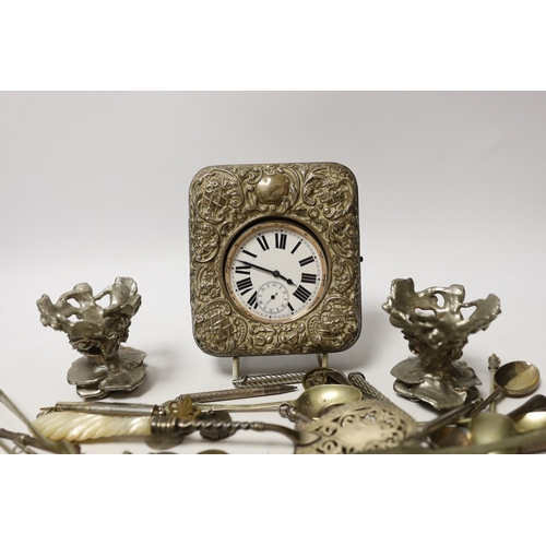 1853 - An Edwardian silver mounted travelling watch case, Birmingham, 1903, 11.4cm, and other items includi... 