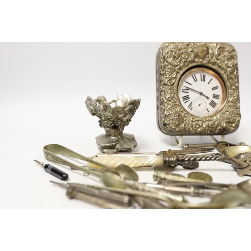 1853 - An Edwardian silver mounted travelling watch case, Birmingham, 1903, 11.4cm, and other items includi... 