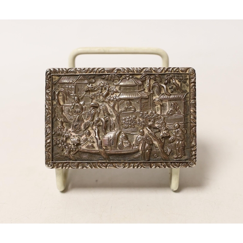 1877 - A Burmese? white metal box rectangular snuff box, 67mm.