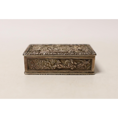 1877 - A Burmese? white metal box rectangular snuff box, 67mm.