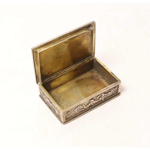 1877 - A Burmese? white metal box rectangular snuff box, 67mm.