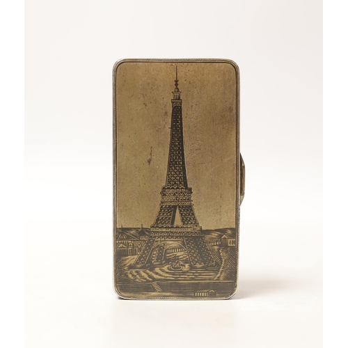 1878 - A late 19th century Russian 84 zolotnik and niello rectangular snuff box, the cover decorated with t... 