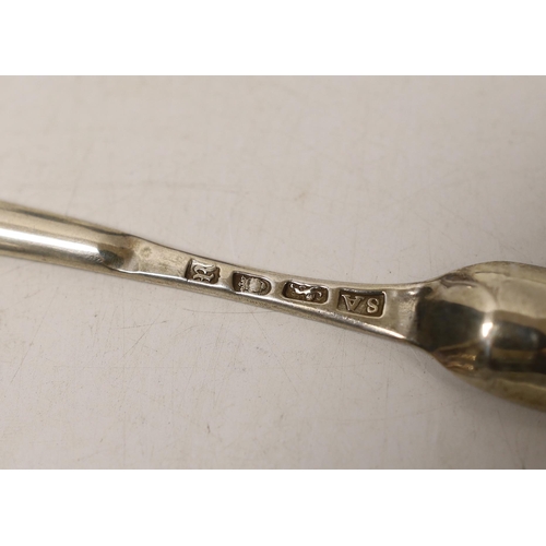 1884 - A George III silver marrow scoop, Stephen Adam, London, 1772, 21.5cm, a pair of mid to late 18th cen... 