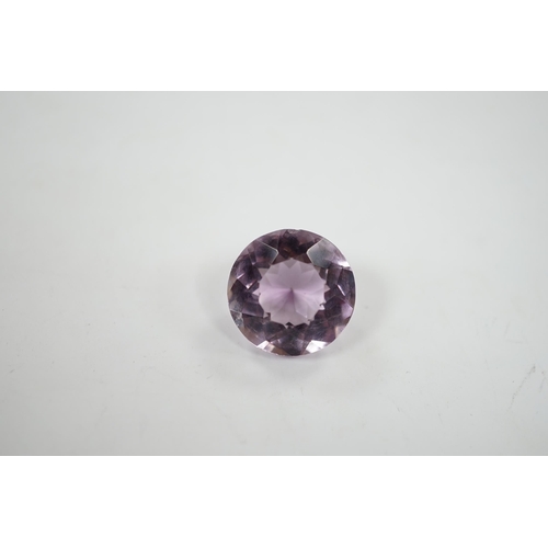 1925 - An unmounted round cut amethyst, weighing approximately 15.9ct.