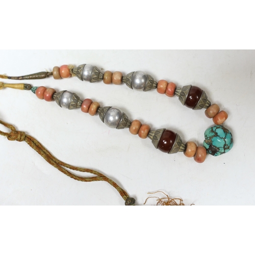 1941 - A Tibetan? white metal and multi bead set necklace, 54cm,