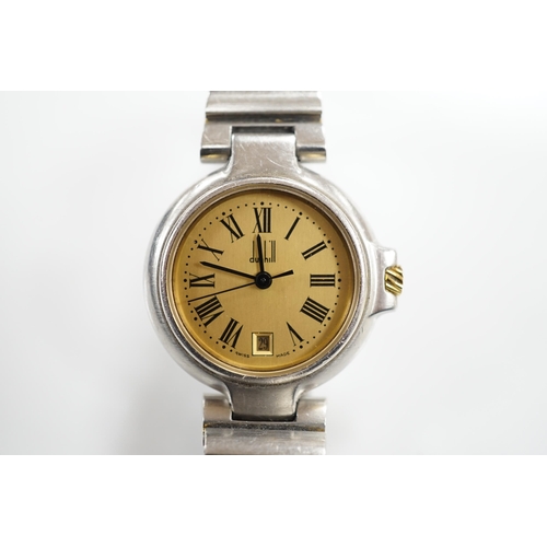 1954 - A lady's 1970's stainless steel Dunhill quartz wrist watch, with centre seconds and date aperture wi... 