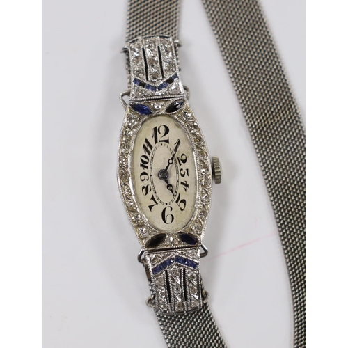 1956 - A mid 20th century white metal, sapphire and diamond cluster set Invicta Manufacturing Co. manual wi... 