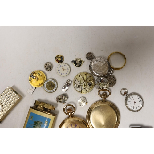 1968 - An assortment of pocket watches, lighters etc, including a gold plated half hunter.