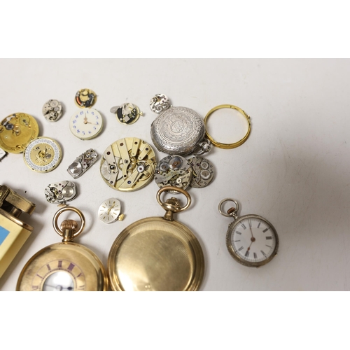 1968 - An assortment of pocket watches, lighters etc, including a gold plated half hunter.