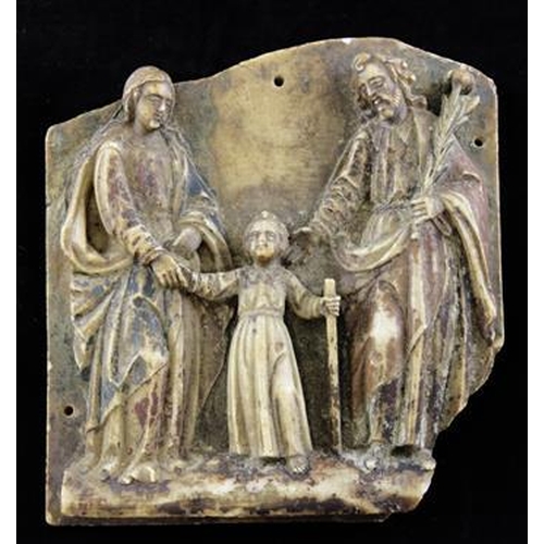 15 - A 15th century Nottingham relief carved alabaster plaque of The Holy Family, The Virgin Mary and Jos... 