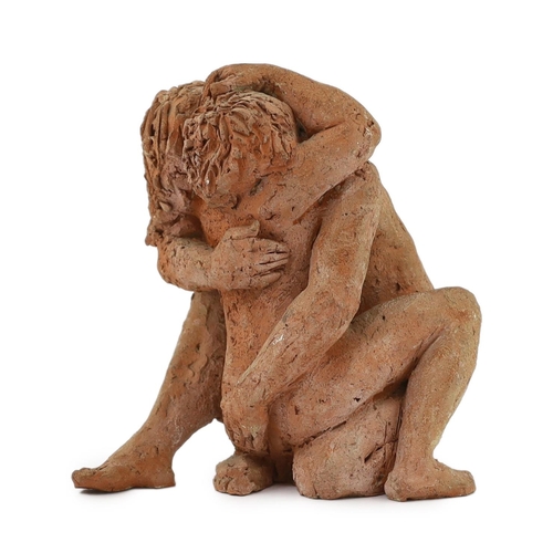 26 - ** ** Karin Jonzen RBA ARBS (1914-1998), a terracotta group, 'Couple embracing', 20cm high