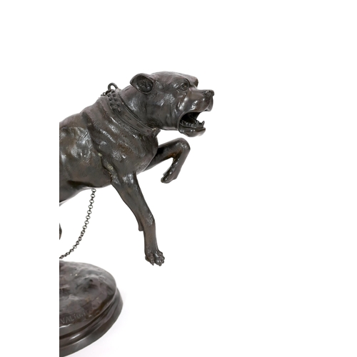 33 - After Charles Valton (French, 1851-1819), a bronze model of a lunging Mastiff 'Passez au Large', on ... 