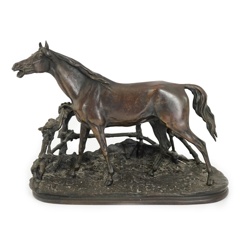 35 - Pierre-Jules Mêne (French, 1810-1871), a 19th century French bronze model 'Cheval à la Barrière No.1... 