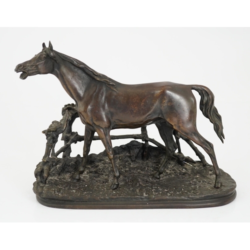 35 - Pierre-Jules Mêne (French, 1810-1871), a 19th century French bronze model 'Cheval à la Barrière No.1... 