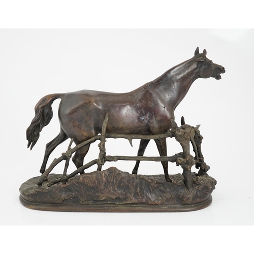 35 - Pierre-Jules Mêne (French, 1810-1871), a 19th century French bronze model 'Cheval à la Barrière No.1... 