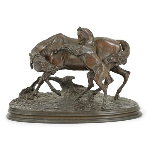 36 - Pierre-Jules Mêne (French, 1810-1871), a 19th century French bronze group 'Jument Et Son Poulain', u... 