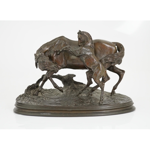 36 - Pierre-Jules Mêne (French, 1810-1871), a 19th century French bronze group 'Jument Et Son Poulain', u... 