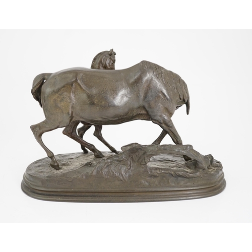 36 - Pierre-Jules Mêne (French, 1810-1871), a 19th century French bronze group 'Jument Et Son Poulain', u... 