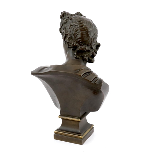 38 - A 19th century Grand Tour bronze bust of Apollo Belvedere, on a parcel gilt plinth, initialled SB an... 