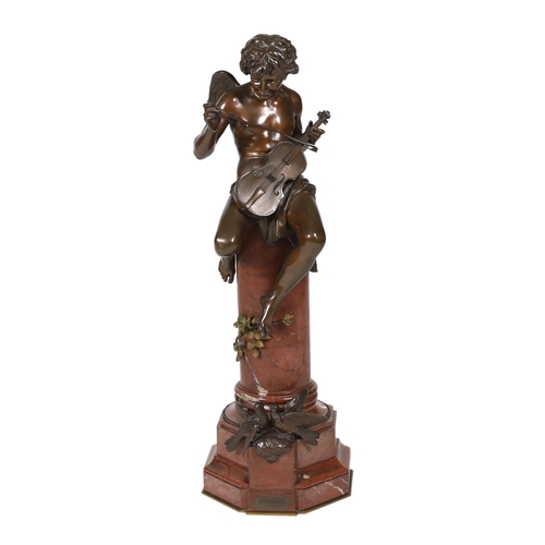 39 - Jean Bulio (French, 1827-1911), a 19th century French bronze 'Enfant Charmeur' modelled as Cupid pla... 